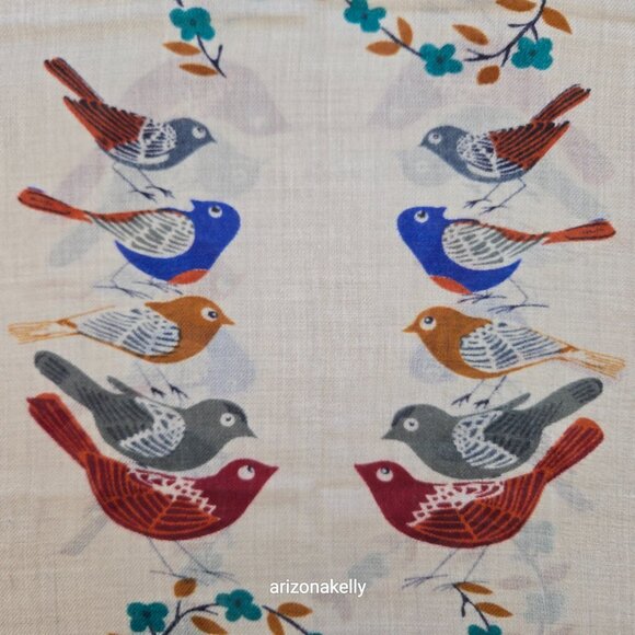 NWOT Painted Stylized Bird Scarf Shawl--Possibly Cashmere *READ* - Picture 8 of 13